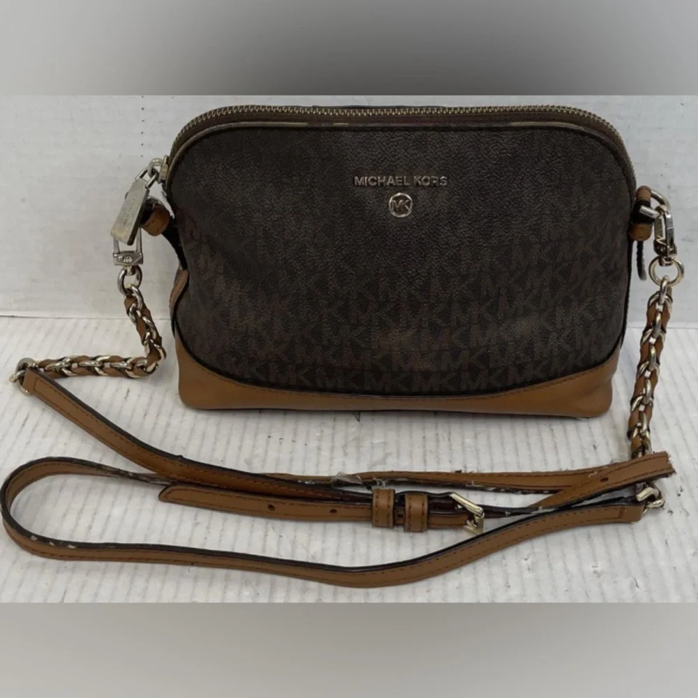 Michael Kors, Dark Brown and Tan Crossbody Bag, gold tone details - Picture 3 of 13
